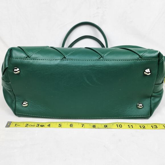 Pulicati Kelly Green Genuine Woven Italian Leather Satchel Tote Laptop Bag - Picture 8 of 12